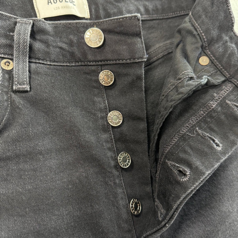 AGOLDE Riley Long Jeans Womens 25 Black High Rise Straight Raw Hem Minimal Chic - Picture 7 of 10